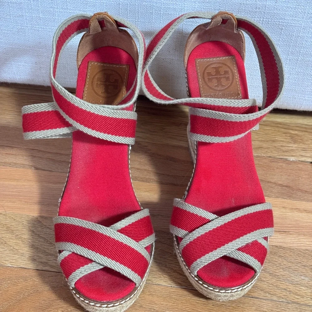 Tory Burch Adonis Red Rope Wedges Wedge Espadrilles Size‎ 7B